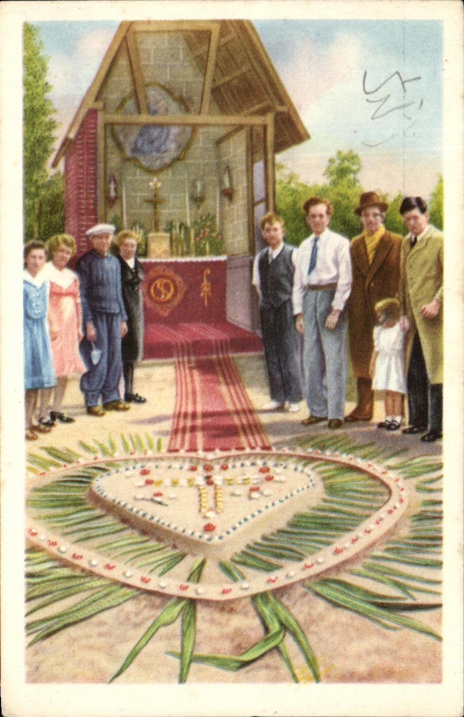 Image Cote d'or Folklore Belge Flandre le tapis de sable devant la chapelle 