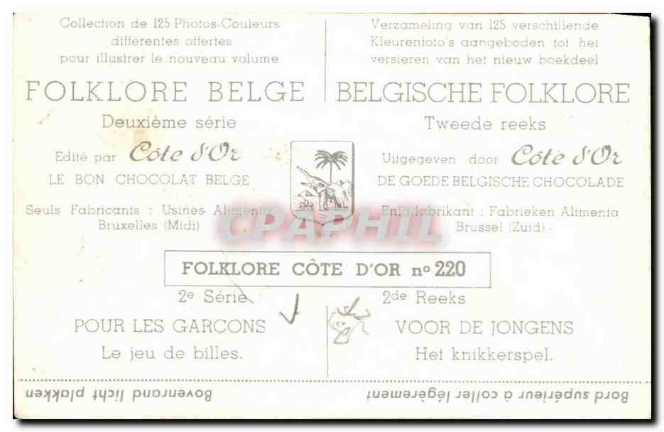 Image Cote d'or Folklore Belge Pour les garcons Le jeu de billes  — Verso