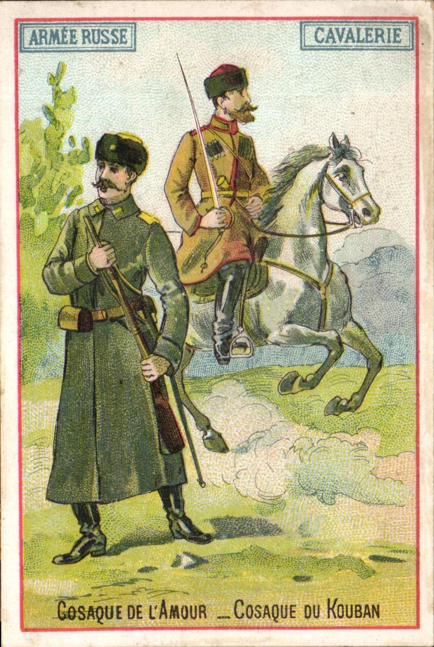 Chromo Armee Russe Cavalerie Militaria Cosaque du kouban Amour Cheval