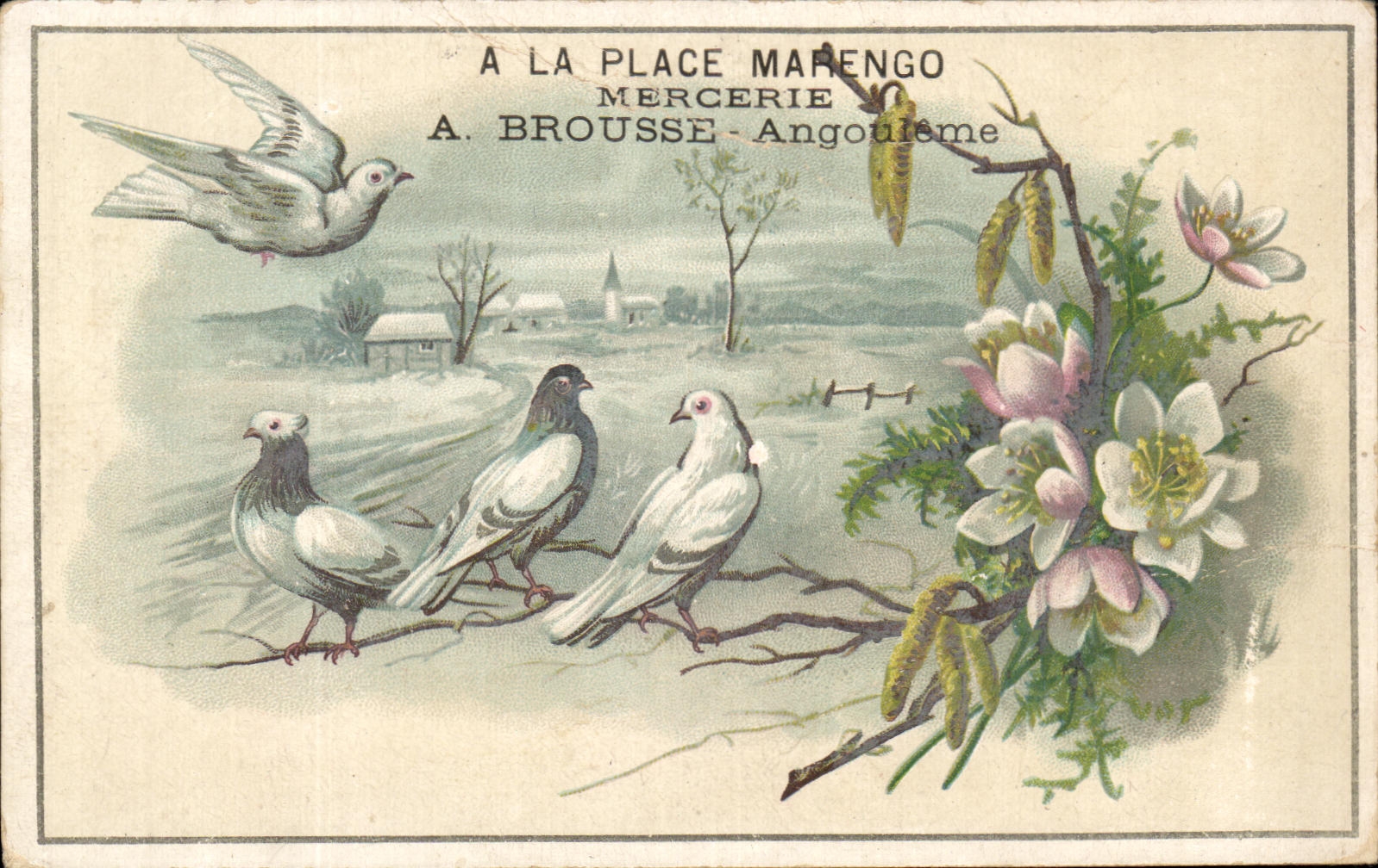 Chromo A la place Marengo Brousse Angouleme Tourterelles 