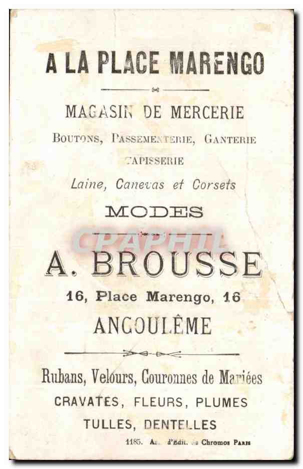 Chromo A la place Marengo Brousse Angouleme Tourterelles  — Verso