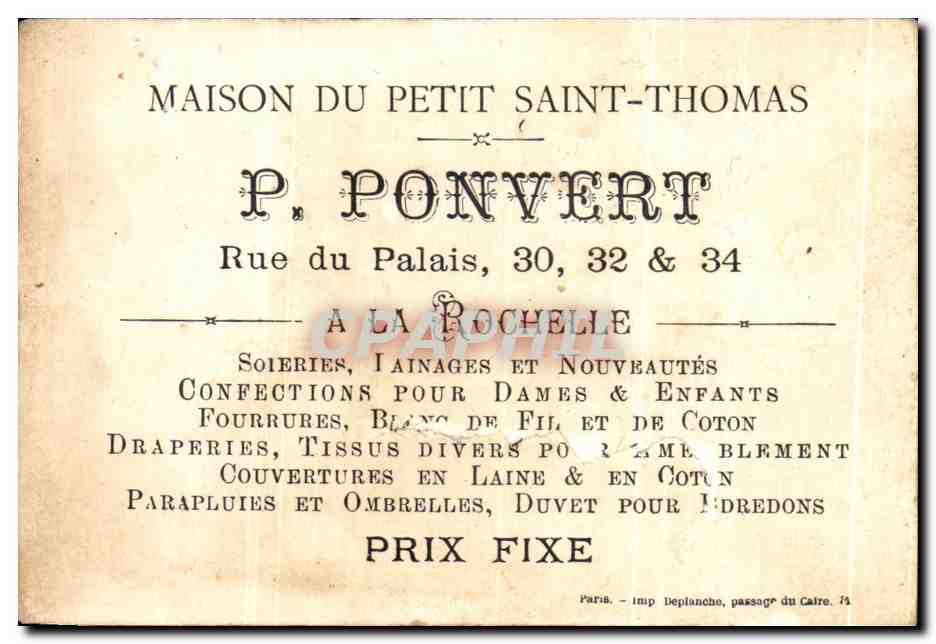 Chromo Ponvert La Rochelle l'ane vetu de la peau du lion  — Rückseite