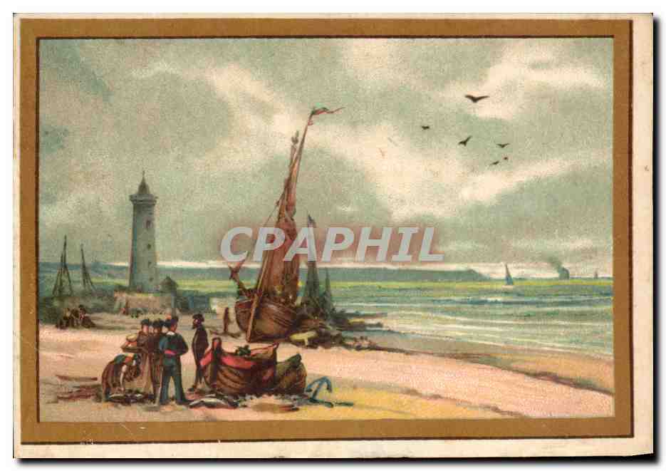 Scène de plage avec phare — Éditeur non identifié, n° de série non visible