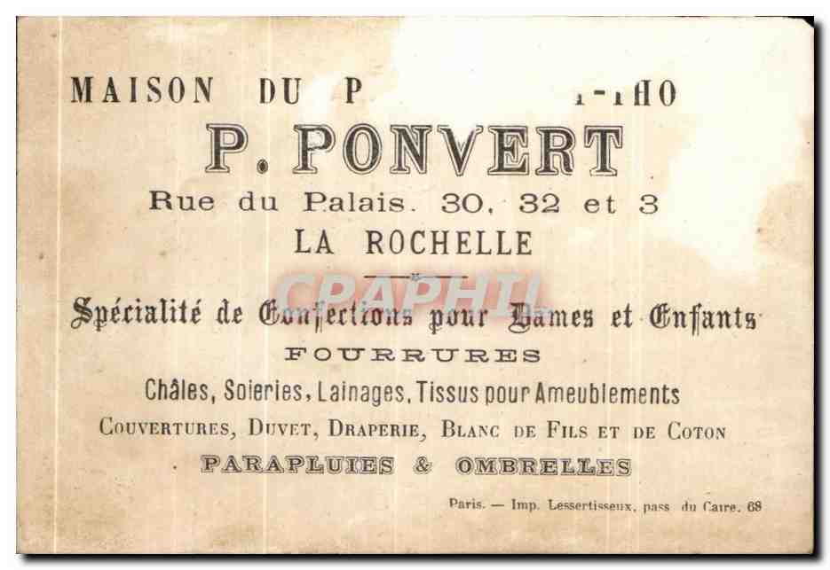 Chromo Pinvert Rue du palais La Rochelle Voiture a chien — Verso