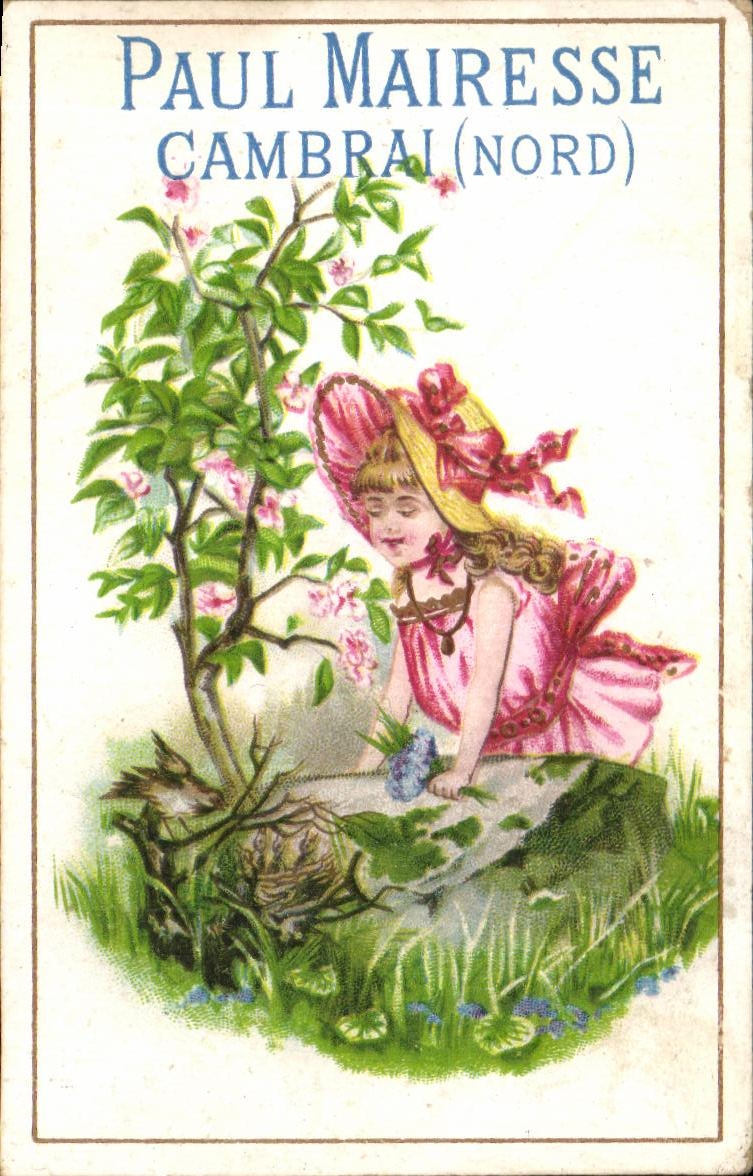 Fille en robe rose et chapeau à fleurs — Paul Maireresse, Cambrai (Nord)