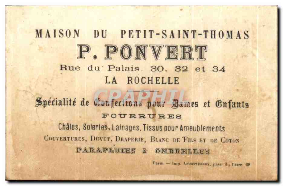 Chromo Ponvert Rue du Palais la Rochelle maison du petit Saint Thomas Papillon  — Rückseite