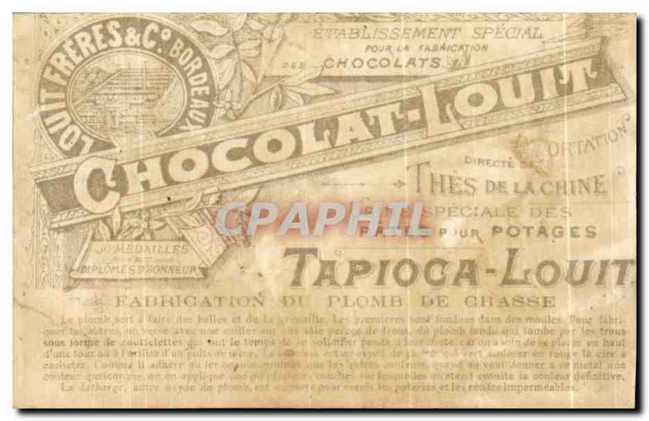 Chocolat-Louit — Fabrication du plomb de chasse — Établissement spécial des Chocolats-Louit, Bordeaux — Verso