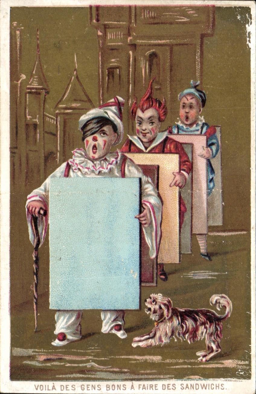 Chromo A la Grace de Dieu La Rochelle Rue du Palais Clown Pierrot Chien 
