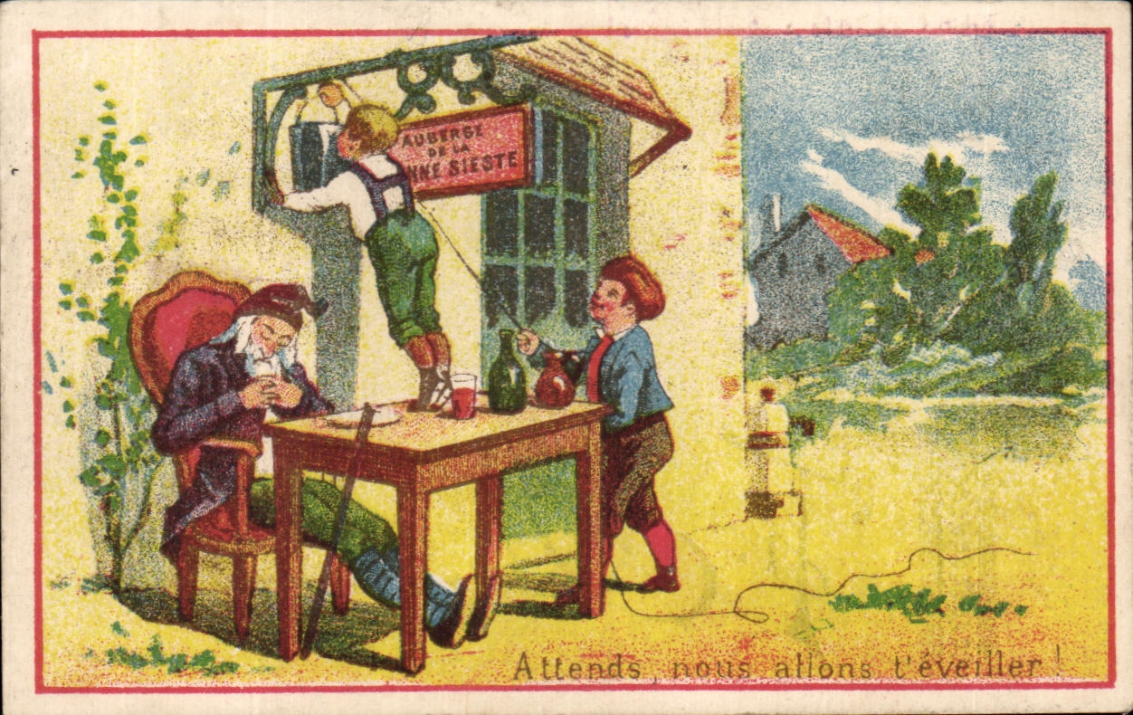 Auberge de la Sieste — scène comique avec trois personnages — éditeur non visible