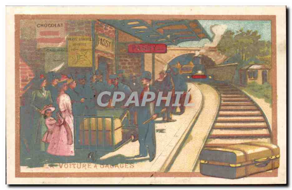 Chromo Rouchier Bazel Rue du Minage Angouleme Voiture a Bagages Train Passy Paris 