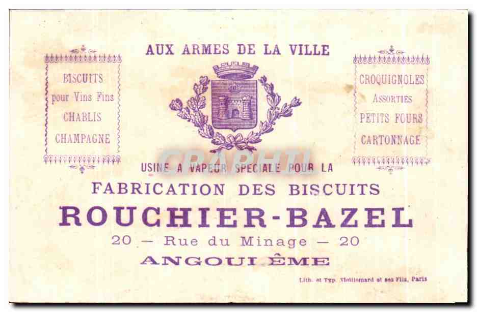 Chromo Rouchier Bazel Rue du Minage Angouleme Voiture a Bagages Train Passy Paris  — Rückseite