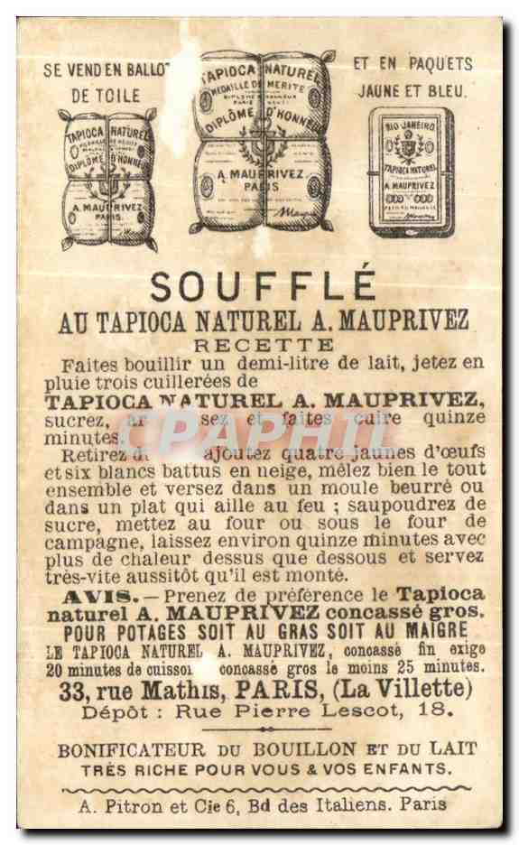 Chromo Tapioca Mauprivez Rue Mathis Paris  — Rückseite