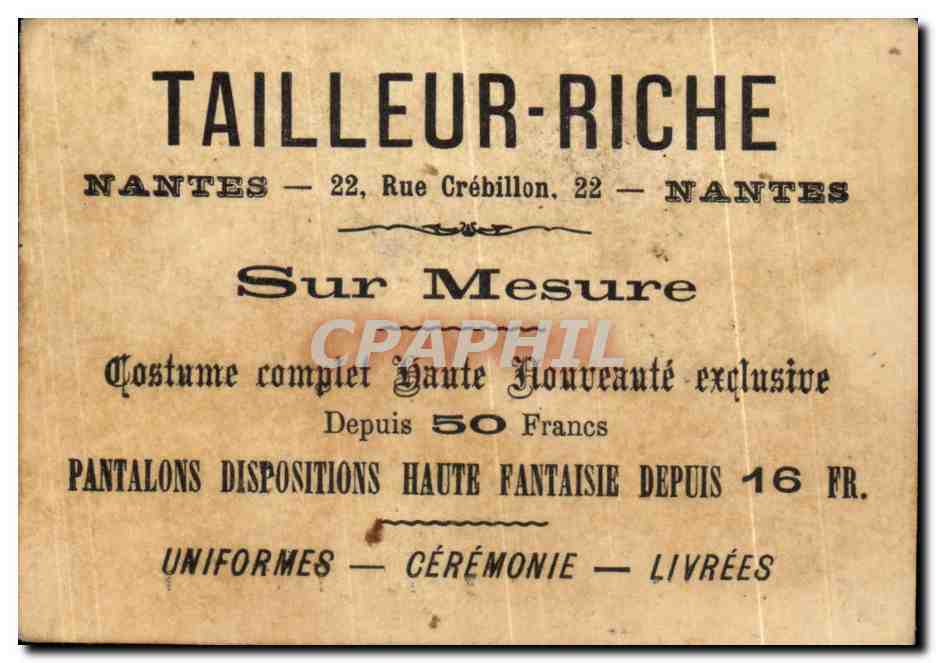 Chromo Tailleur Riche Rue Crebillon Nantes Patissier  — Rückseite