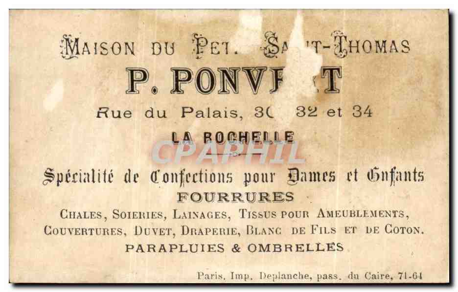 Chromo Ponvert Rue du plais La Rochelle Chat  — Rückseite