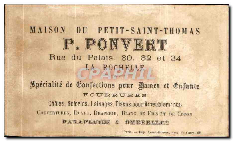 Chromo Ponvert Rue du palais La Rochelle Maison du Petit Thomas Petit Poucet Perrault — Rückseite