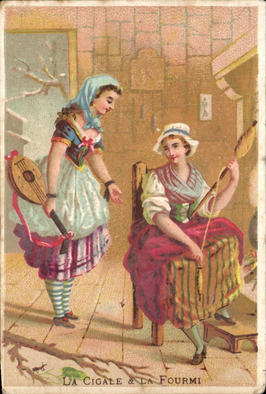 La Cigale & La Fourmi — illustration de fable — éditeur P. Ponvert, La Rochelle