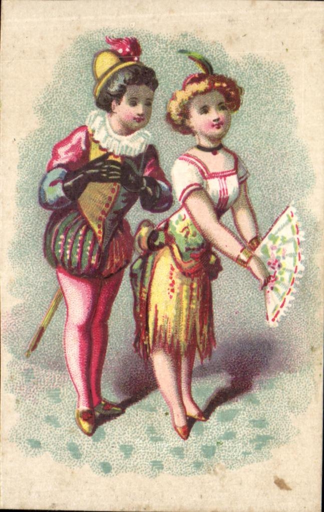 Deux personnages en costume de carnaval — éditeur Imp. Yvroz et Fontanet, Paris