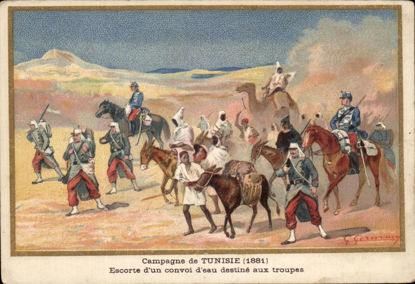 Image Campagne de Tunisie 1881 Escorte d'un convoi d'eau destine aux troupes Militaria 