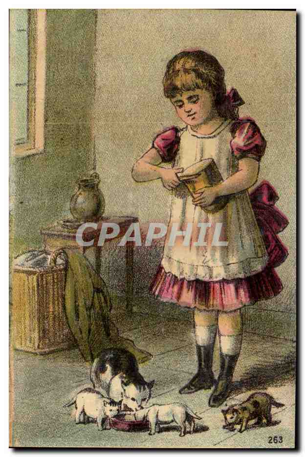Fille nourrissant des chatons — éditeur inconnu, n° de série 263