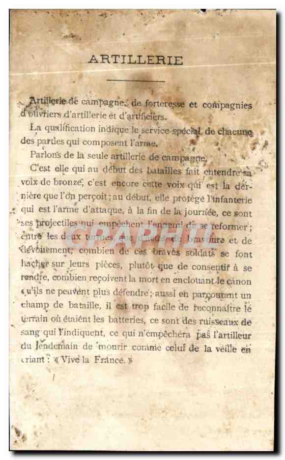 Chromo Soldats Artilleurs Militaria — Rückseite
