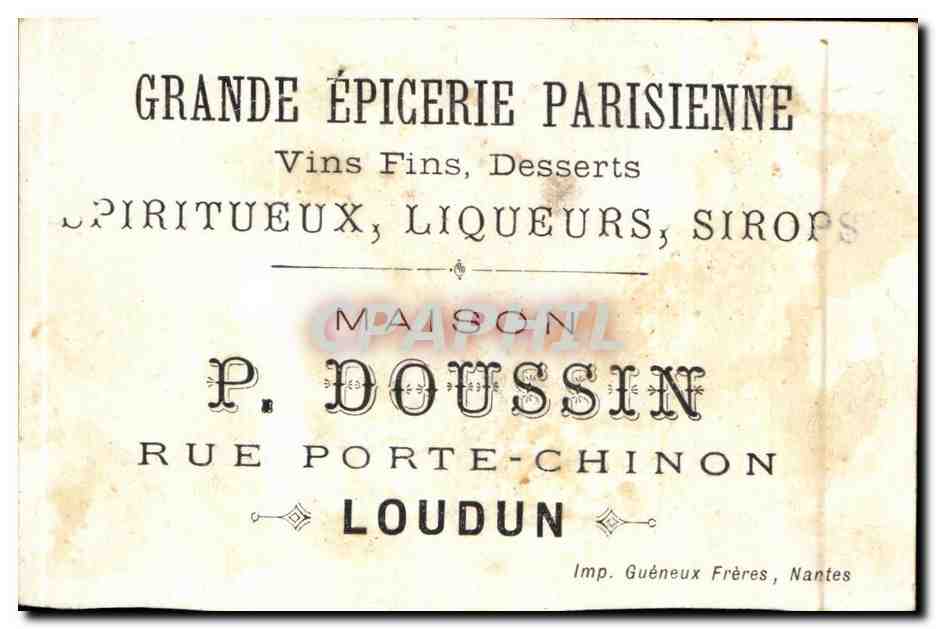 Chromo Doussin Rue porte Chinon Loudun Le coq et la perle  — Verso