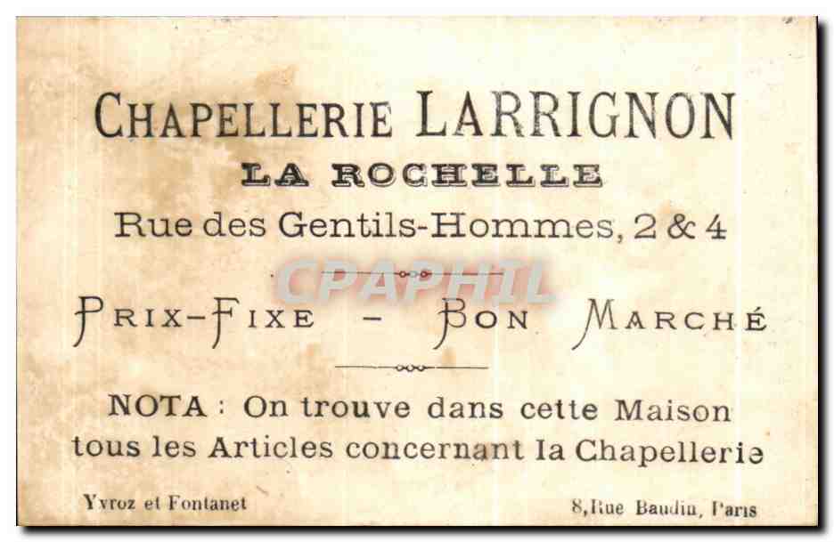 Soldat et femme en costume — publicité pour la chapellerie Larrignon — Paris — Rückseite