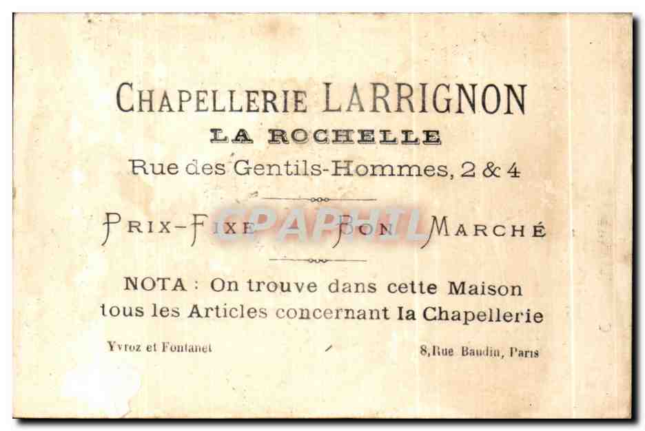 Chromo Chapellerie Larrignon La Rochelle Nouveau Pierrot  — Verso