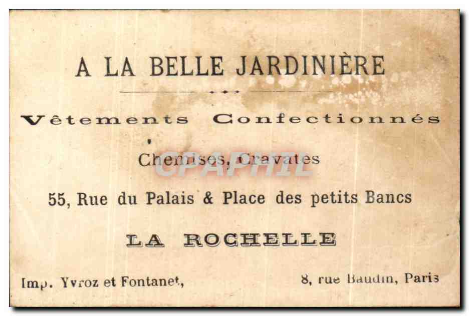 Chromo A la Belle Jardiniere La Rochelle  — Rückseite