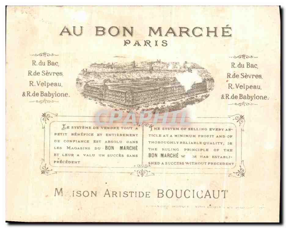 Femme à la rivière — publicité pour Au Bon Marché — lithographie artistique de Minot, éditeur Rye & Blanger, Paris — Rückseite