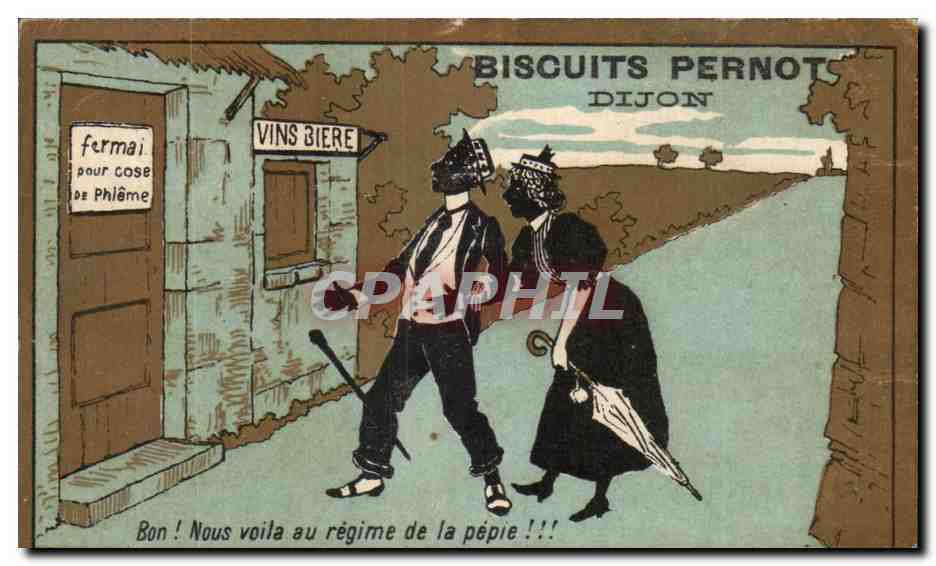 Deux personnages en costume de carnaval — Biscuits Pernot Dijon