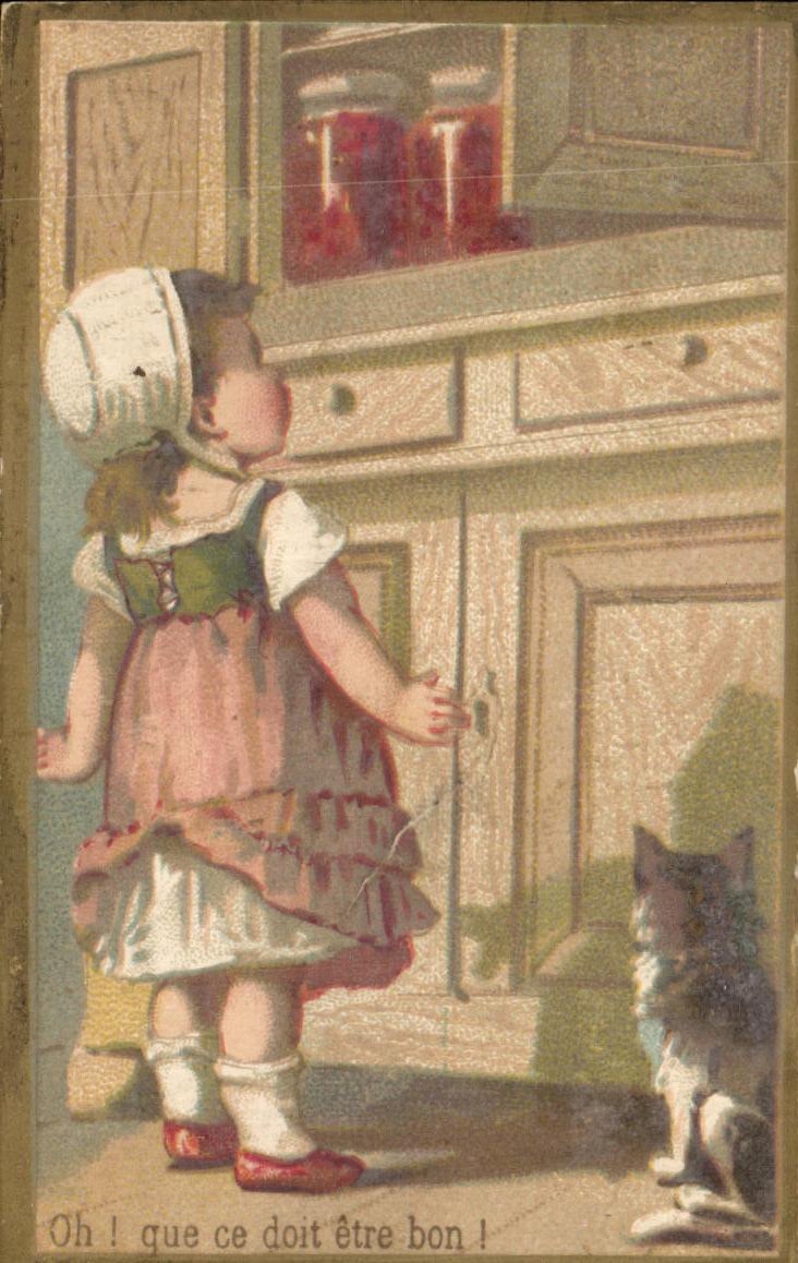 Chromo Ponvert Rue du Palais La Rochelle Enfant et Chat
