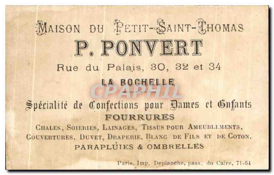 Chromo Ponvert Rue du Palais La Rochelle Pour mediter sur les papillons  — Verso