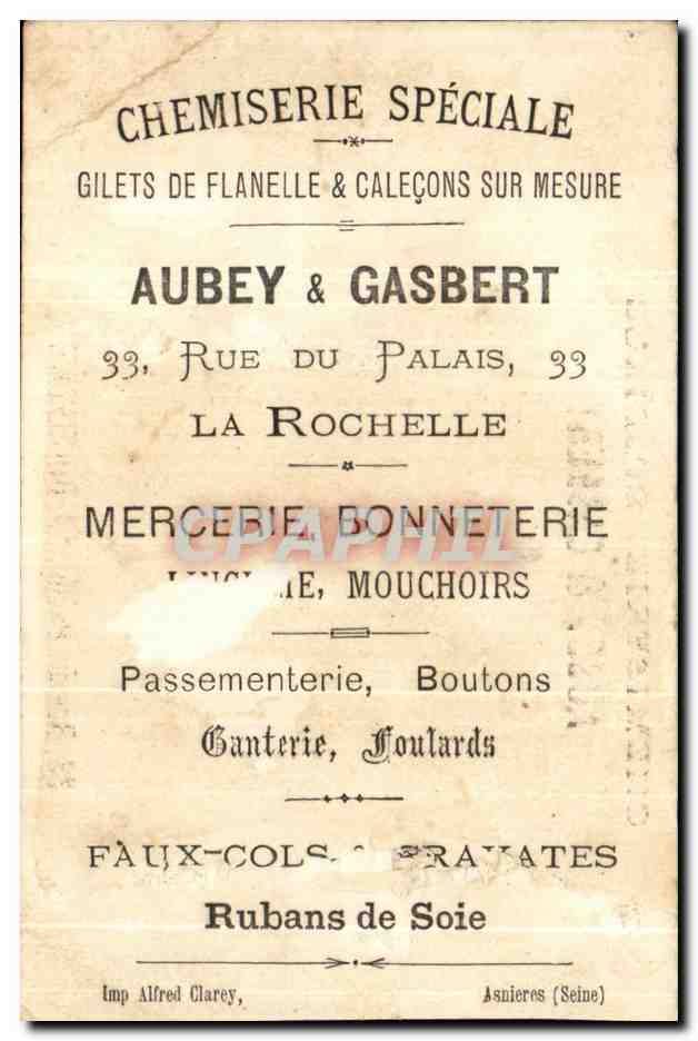 Scène de forêt — Chemiserie spéciale Aubey & Gasbert — 33, Rue du Palais, La Rochelle — Rückseite