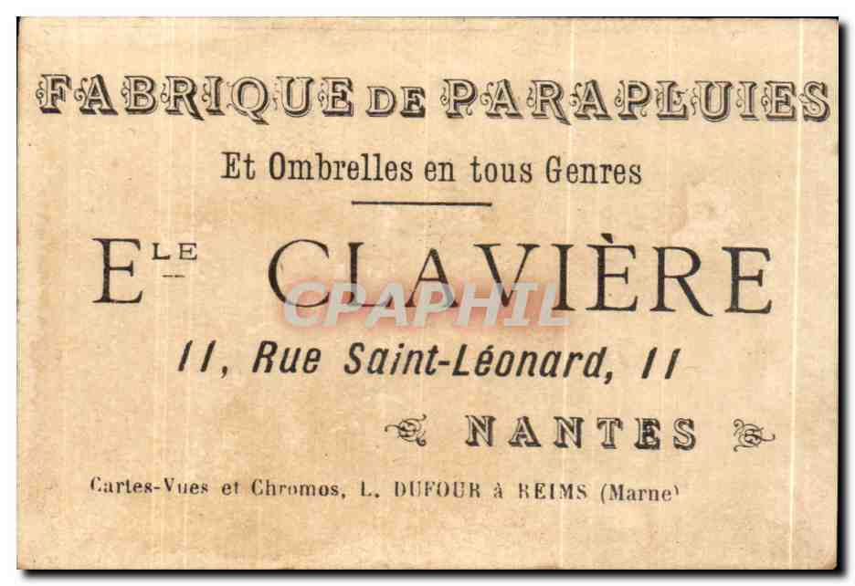 Chromo Claviere Rue Saint leonard Nantes Parapluies  — Verso