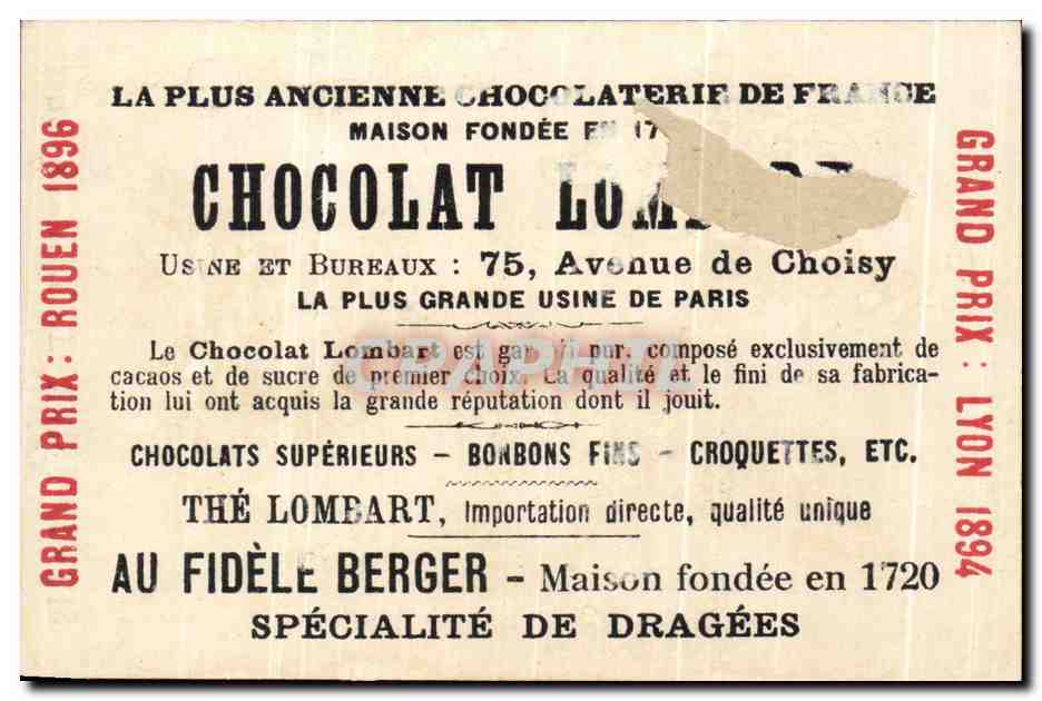 Chromo Chocolat Lombart Angers Le pont sur la Maine Avenue de Choisy Paris  — Verso