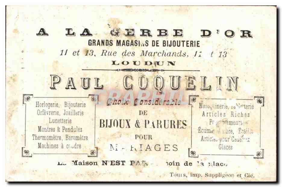 Chromo Paul Coquelin Rue des Marchands Loudun Chien  — Rückseite