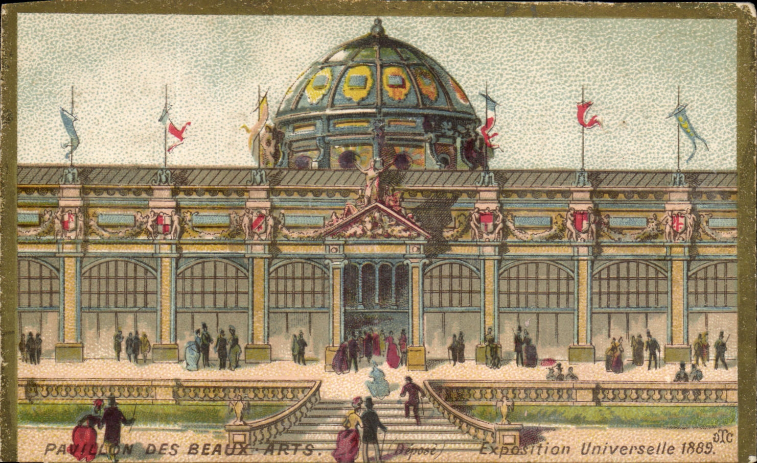 Chromo Ponvert la Rochelle Pavillon des Beaux Arts Exposition universelle 1889 