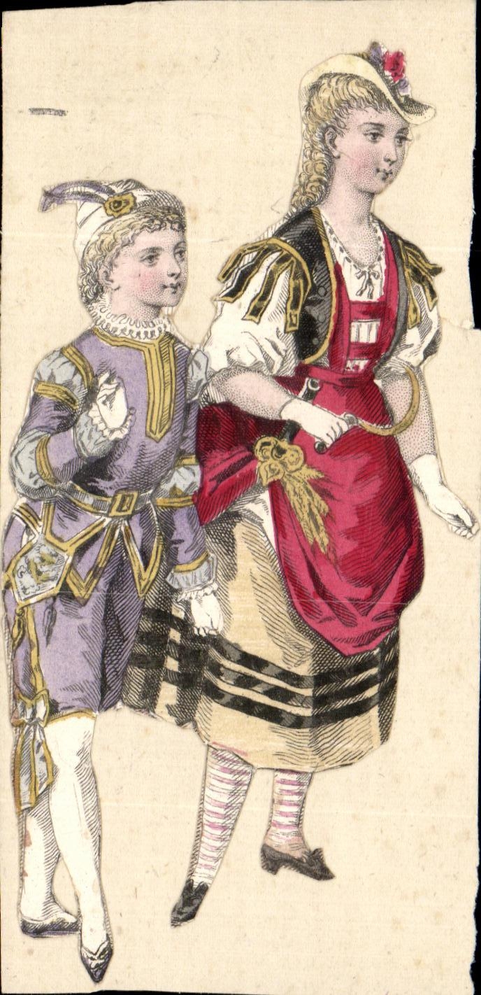 Deux enfants en costumes de théâtre — éditeur non identifié, n° de série non visible
