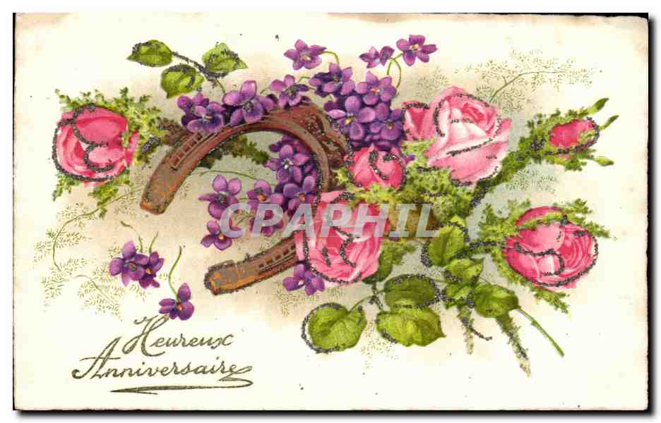 CPA Fantaisie Fleurs fer a cheval