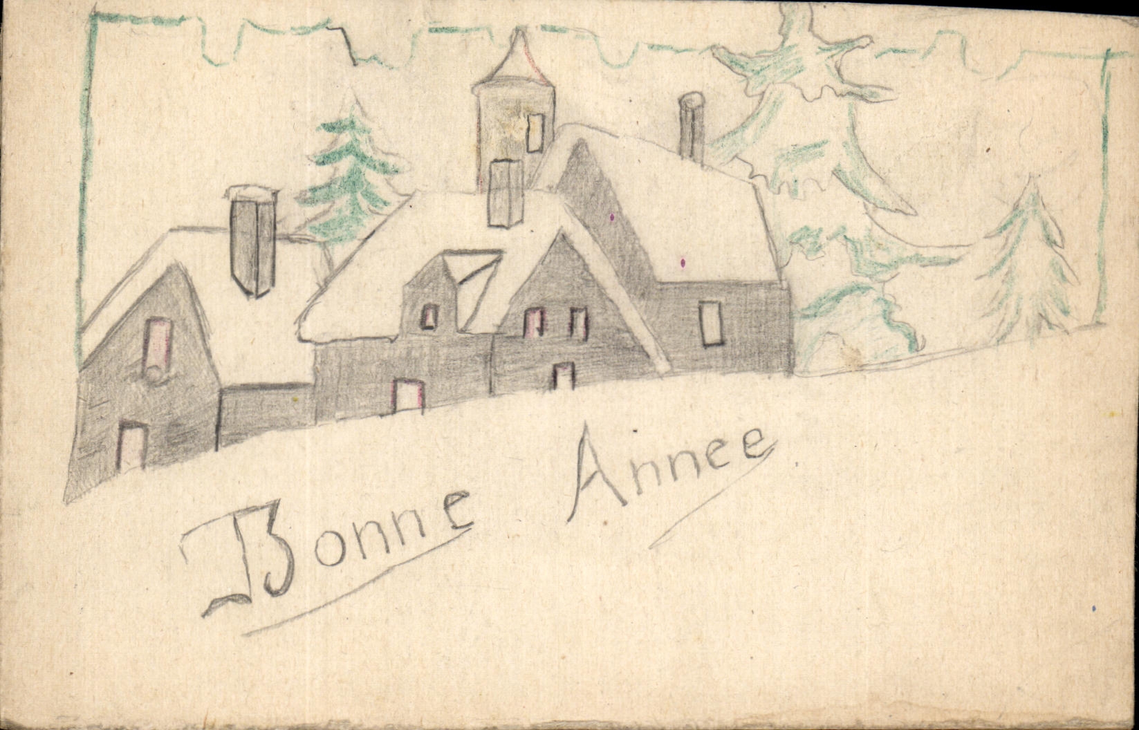 CPA Bonen annee (dessin a la main)