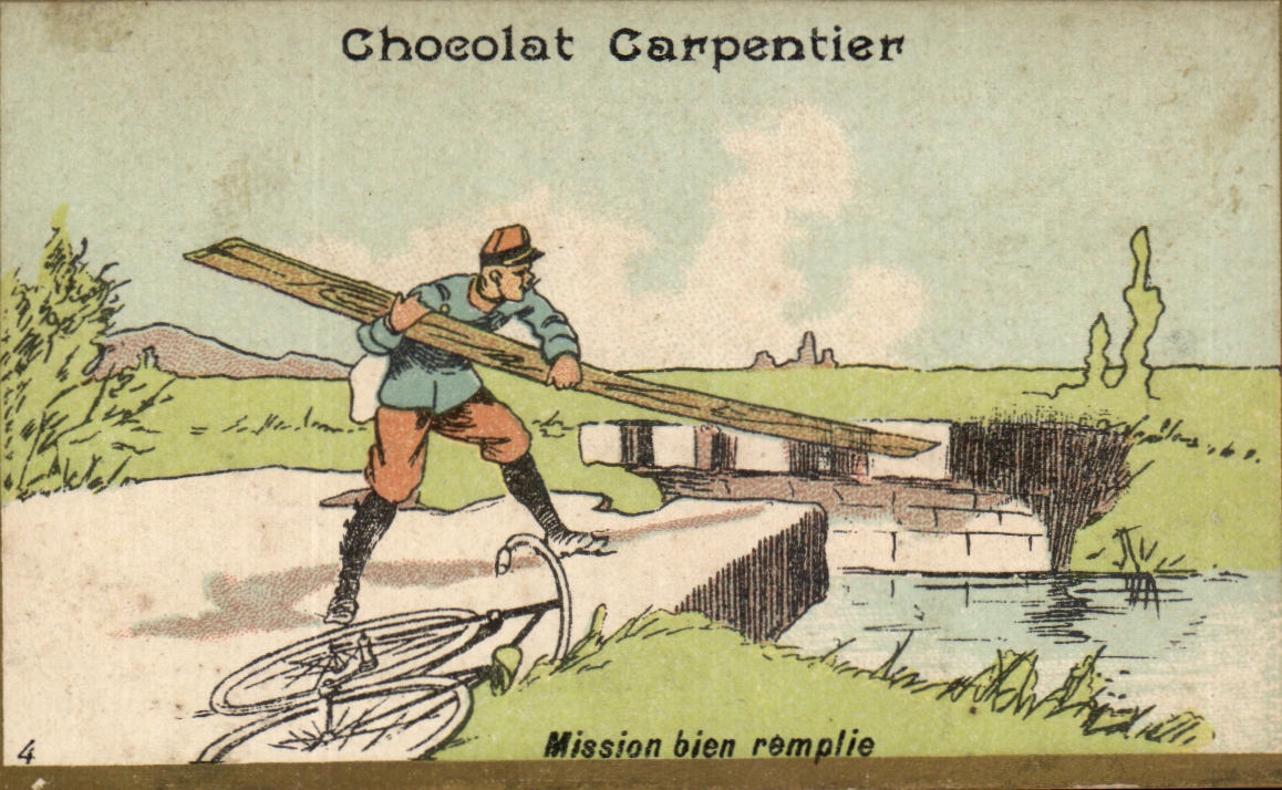 Chromo Chocolat Carpentier Mission bien remplie Velo Militaria