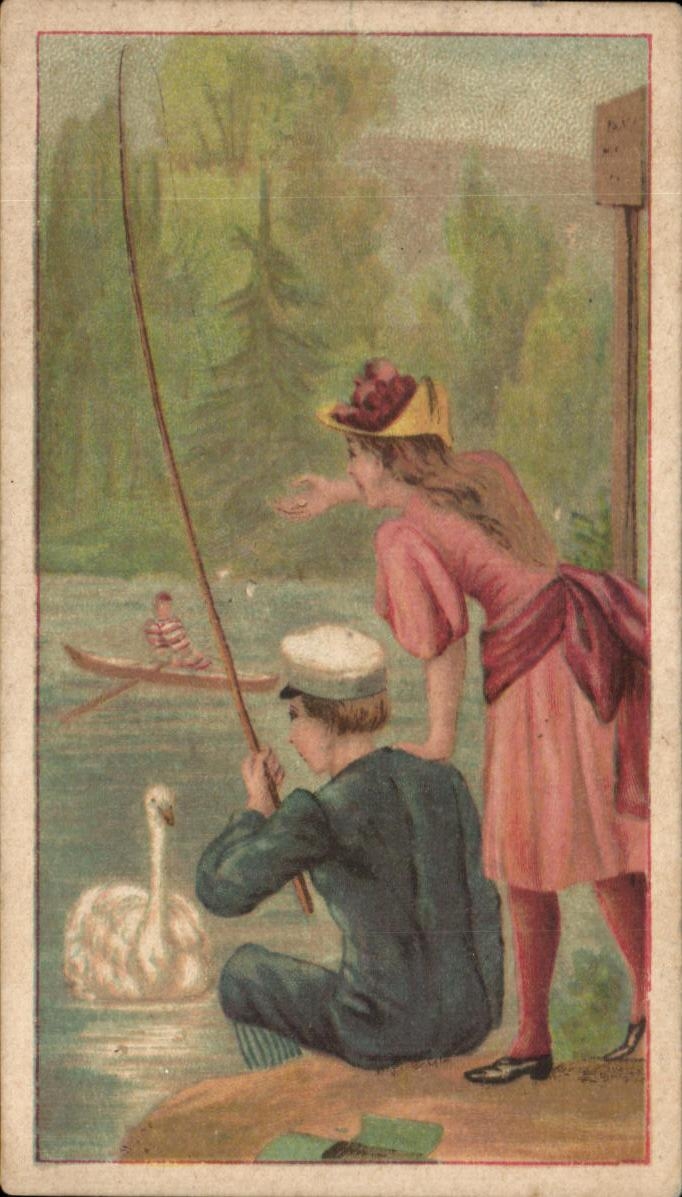 Chromo A la grande maison Melun Peche Cygne