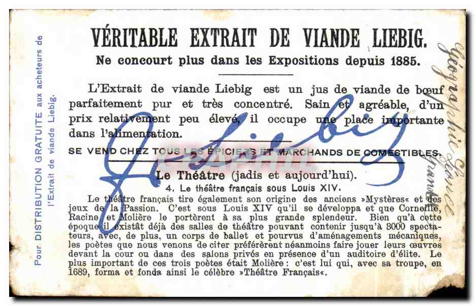 Chromo Liebig Le theatre francais sous Louis XIV — Rückseite