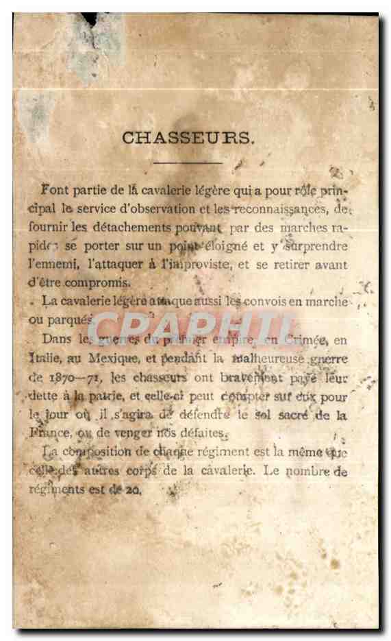 Chromo Chasseur a cheval Militaria  — Rückseite