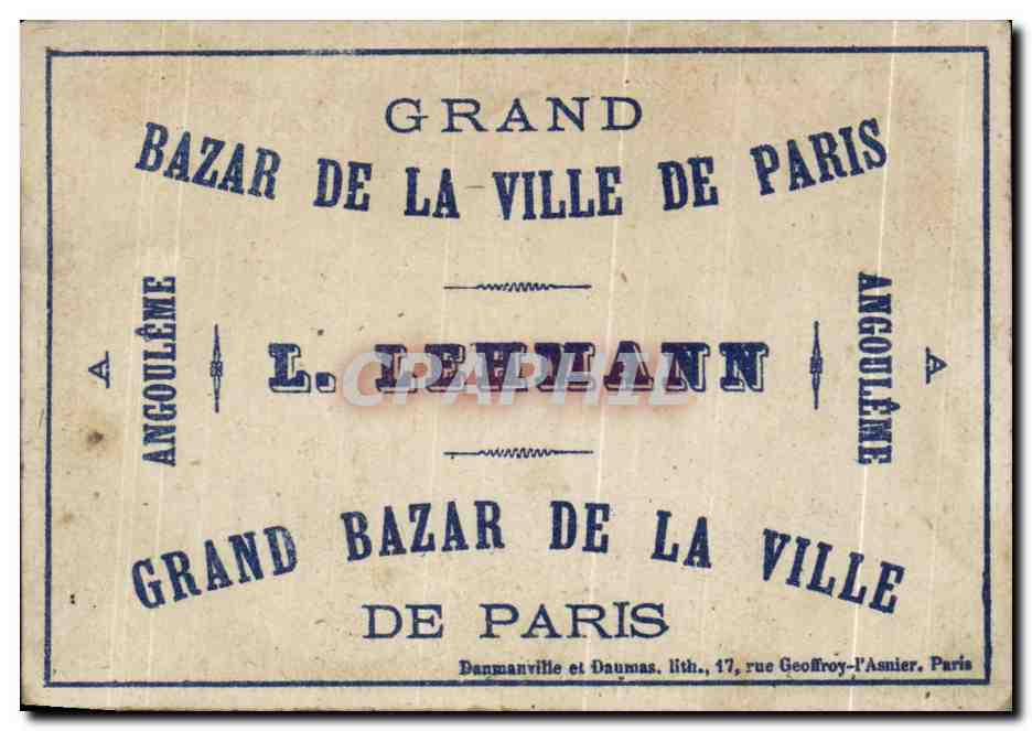 Enfants jouant avec une poupée dans un landau — L. Dehann, Grand Bazar de la Ville de Paris — Rückseite
