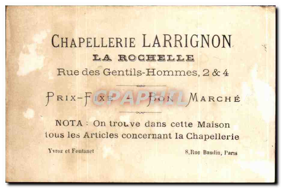 Oiseau de paradis — publicité pour la chapellerie Larrignon — éditeur : Oiseau de Paradis — Rückseite