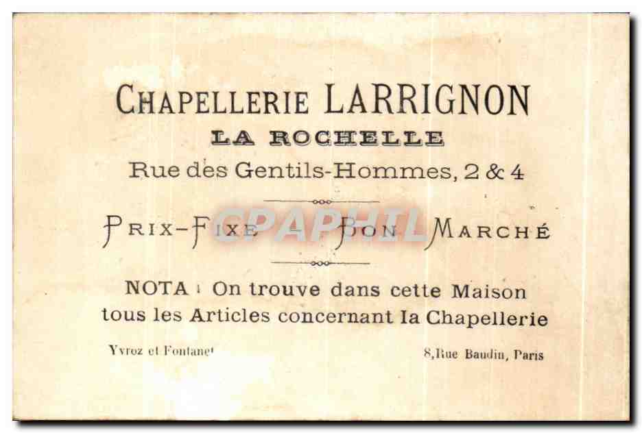 Merle siffleur — publicité pour la chapellerie Larrignon — éditeur : Merle Siffleur — Rückseite