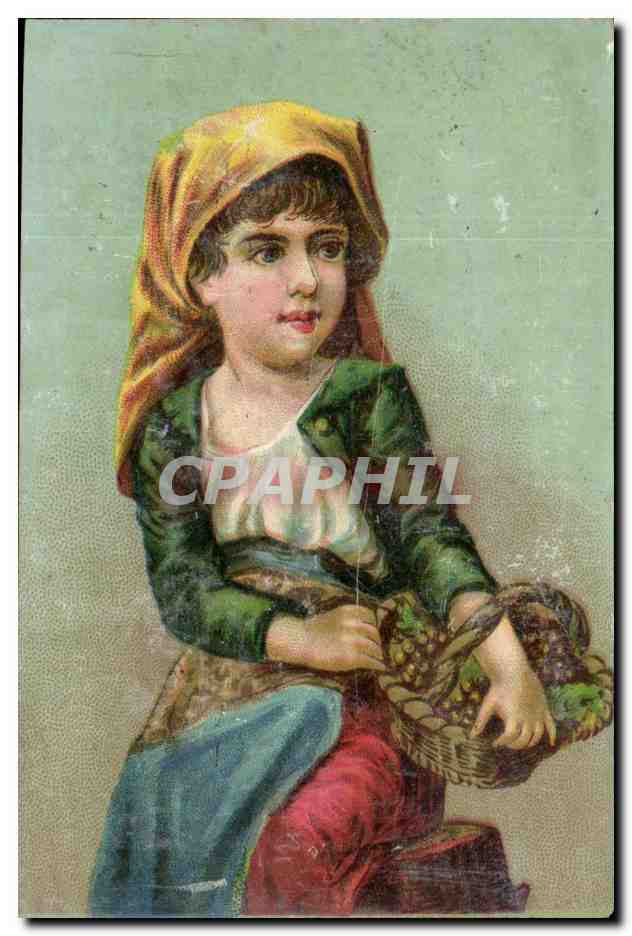 Jeune fille avec panier de fruits — illustration — Paul Mairesse, Cambrai