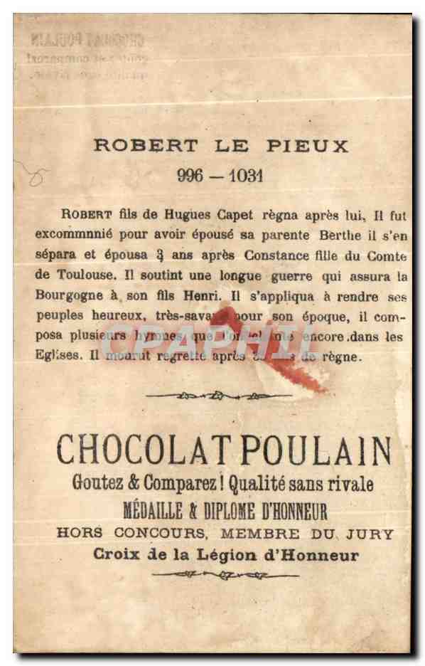 Chromo Chocolat Poulain Robert le Pieux  — Rückseite