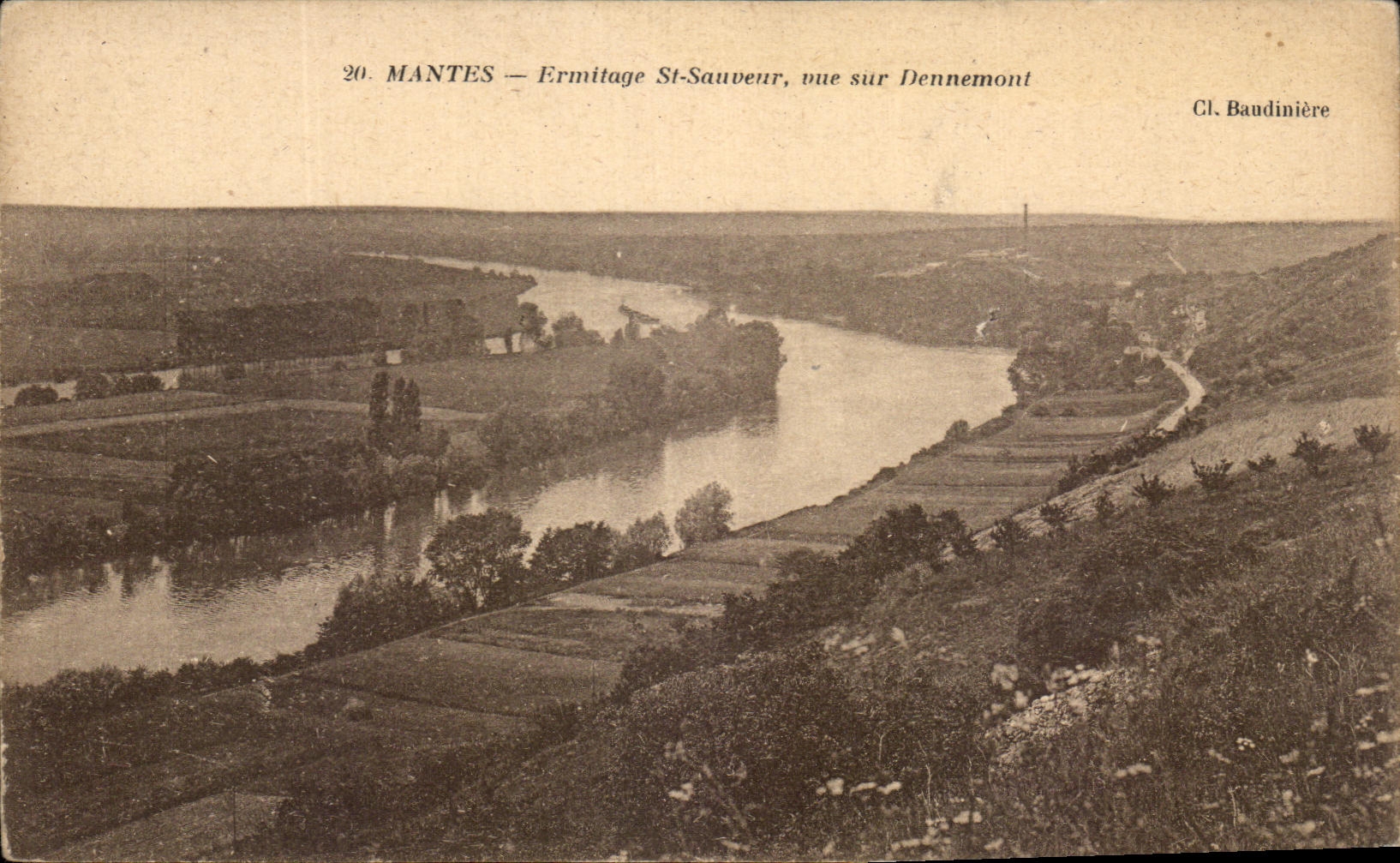 Antieke ansichtkaart Mantes Ermitage St Sauveur Uitzicht op Dennemont